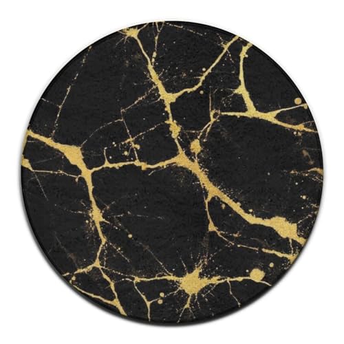 Home Decor Modern Round Area Rug, Non-Slip Kitchen Office Circle Rug, Room Sofa Yoga Soft Round Carpet Compatible with Gold Marbling Texture Black Marble 24inch(60cm) - color: Color551, size: 24inch(60cm)