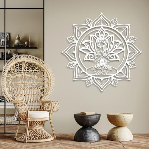 Metal Mandala Zen Wall Art, Zen Wall Decor, Lotus Flower Yoga Metal Wall Art, Meditation Wall Decor for Living Room, Bedroom, Yoga Room (White,19" H x 19" W / 47x47cm) - color: White, size: 19"H x 19"W / 47x47cm
