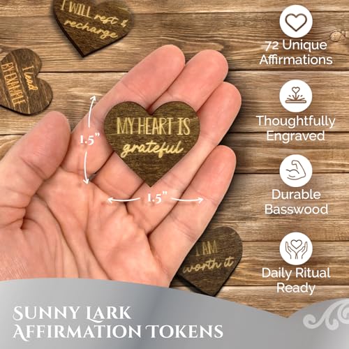 Positive Affirmations Box | Moon Phase Themed Engraved Wood Box with 72 Positive Affirmation Heart Cutouts | Daily Motivational Gift for Women - style: Moon Phases & Affirmations