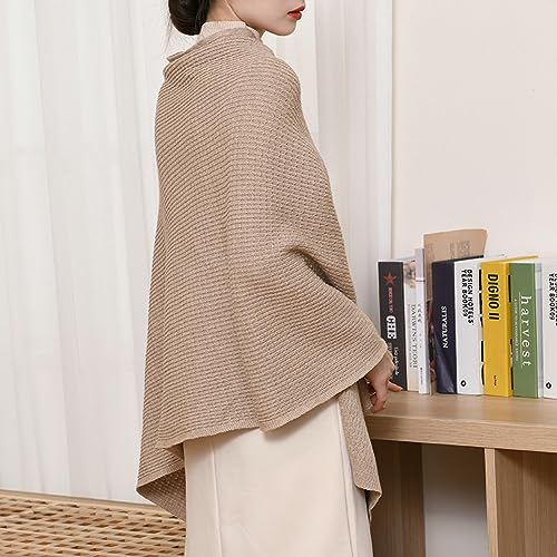 Shawl Wraps Women Fashion Knitted Shawls and Wraps Cardigan Cape Crochet Winter Shoulder Top Sweater Shawl Scarf - color: A Khaki