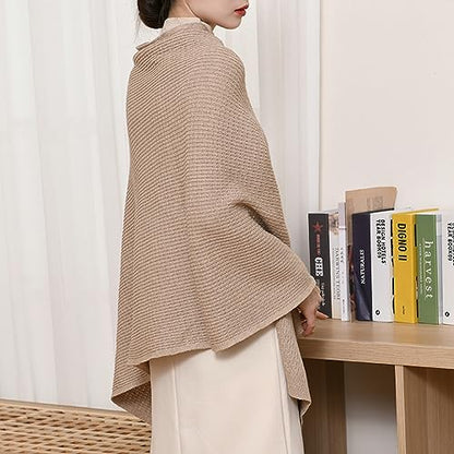 Shawl Wraps Women Fashion Knitted Shawls and Wraps Cardigan Cape Crochet Winter Shoulder Top Sweater Shawl Scarf - color: A Khaki