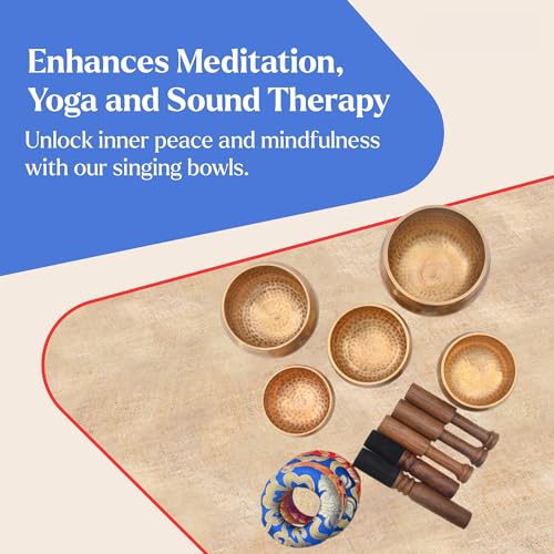 Tibetan Singing Bowl Set-Authentic Cuencos Tibetanos for Sound Healing, Meditation & Chakra Balancing - Includes Cushion, Mallet-Unique Spiritual Gifts for Women and Men (5 Chakra Bowl Set) - size: 5 Chakra Bowl Set