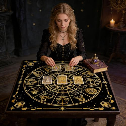 Tarot Altar Cloth Twelve Zodiac Signs Card Table Tablecloth Celestial Golden Sun Tablecloth with Tarot Bag for Reading Rituals Crystals Spiritual Divination Witchcraft Supplies - color: Twelve Zodiac Signs