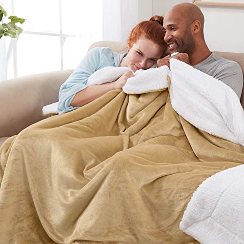Sherpa Throw Blanket Super Soft Reversible Ultra Luxurious Plush Blanket, 50 x 60 inches, Camel/White - color: Camel / White, size: Throw (50" x 60")