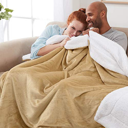 Sherpa Throw Blanket Super Soft Reversible Ultra Luxurious Plush Blanket, 60 x 80 inches, Camel/White - color: Camel / White, size: Twin (60" x 80")