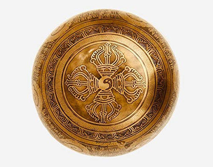 11" Healing Mantra Carved Buddha Tibetan Singing Bowl, Hand Hammered Nepal Yoga Singing Bowls with Cushion & Mallet Striker