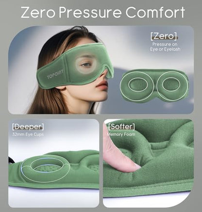 Sleep Mask with Headphones Bluetooth 5.4, TOPOINT 3D Eye Mask Blackout with Soft Bamboo Cotton for Side Sleepers Women Men, Sleep Headphones Earphones HD Speaker Microphone for Travel Meditation Gift - color: Sage