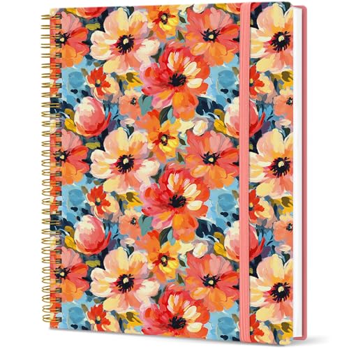 Large Spiral Lined Journal for Women, 8.5" x 11" Notebooks for Work Collge Ruled, A4 Aesthetic Cute Journaling Notebooks for Writing, Plastic Cover, Pastel Garden - color: F-Pastel Garden