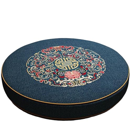Round Linen Texture Meditation Floor Cushion Non-Slip Thick Floor Seat Pillow Cushion for Yoga, Tatami, Fireplace, Living Room, Blue 01, 15.7" L x 15.7" W x 2" H - color: Blue 01, size: 15.7"L x 15.7"W x 2"H