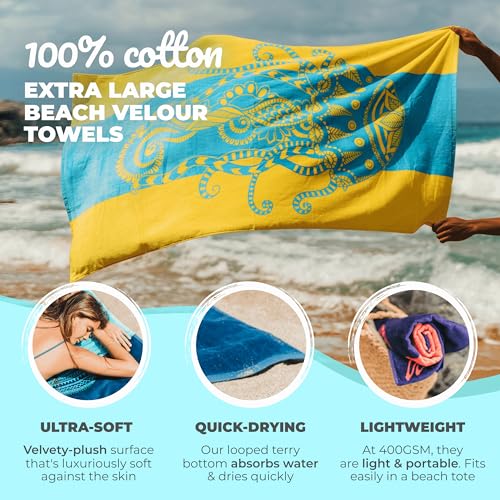 Nova Blue Jellyfish Beach Towel – Tropical Blue & Yellow Colors with A Unique Design, Extra Large, XL (34”x 63”) Made from 100% Cotton - color: Jellyfish