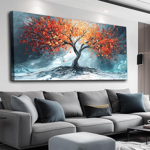 WLWBINTING Large Canvas Wall Art for Living Room Bedroom Wall Decor Tree of Life Painting Red Tree Abstract Pictures Modern Vintage Art Prints Nature Landscape Artwork Hallway Home Office Decoration - color: Abstract Red Tree Painting, size: 58"L x 29"W