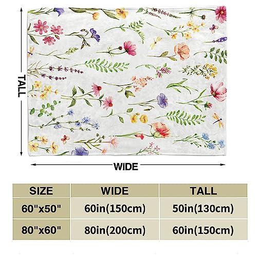 Tupmnbry Wildflowers Throw Blanket Botanical Floral Printed Blanket Super Soft Flannel Throw Blankets Lightweight Fluffy Plush Fuzzy Bed Blankets for Bedding Sofa 50"X60"