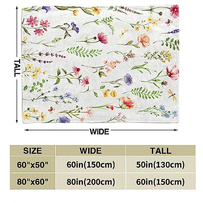 Tupmnbry Wildflowers Throw Blanket Botanical Floral Printed Blanket Super Soft Flannel Throw Blankets Lightweight Fluffy Plush Fuzzy Bed Blankets for Bedding Sofa 50"X60"