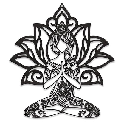 Rajukit Zen Wall Art–Meditating Girl & Lotus Metal Wall Decor–Serene Meditation & Yoga Room Decor for Mindful Spaces