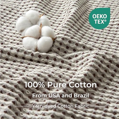 Lightweight Cotton Waffle Blanket Twin Size, Modern Two-Tone Check Pattern, Soft & Breathable for Bed, Couch, Sofa, All Seasons – Coffee Bean/White, 60"x80" - color: Coffee Bean/White, size: Twin
