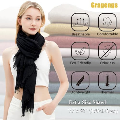 Women Summer Scarfs Lightweight Large Long Gauze Shawl Linen Beach Wrap Plain 75”×43” - color: Navy1
