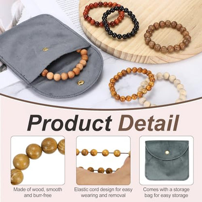 MECCANIXITY Pcs Prayer Beads Bracelet, Natural Wooden Bead Mala Bracelets Link Wrist for Men Women Beaded Stretch Crafts Bangle - color: Yellow Sandalwood Color