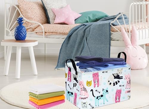 Rectangle Gift Storage Basket Home Shelf Storage Basket Organizer Box Clothes Laundry Hamper Nursery Basket Laundry Basket with Handles (Cat) - color: CAT