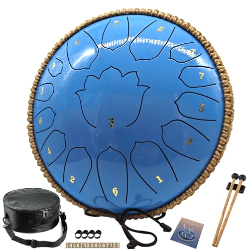 BETESINE 13-Inch 15-Note Steel Tongue Drum in C Major, Beginner-Friendly Meditation Drum with Mallets, Music Book, Finger Picks, Carry Bag & Note Stickers, Ocean Blue - color: Ocean Blue