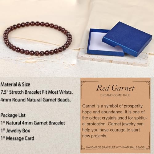 LPBeads Handmade Natural Gemstone Stretch Elastic Bracelet Healing Crystal Round Stone Beads Jewelry Gifts for Women Men - color: Garnet, size: 4mm