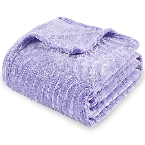 Super Soft Flannel Fleece Throw Blanket, Lightweight Cozy Warm Leaves Textured Plush Blanket for Bed Couch Sofa, 60 x 80 Inches, Lilac - color: Lilac, size: 60x80 IN