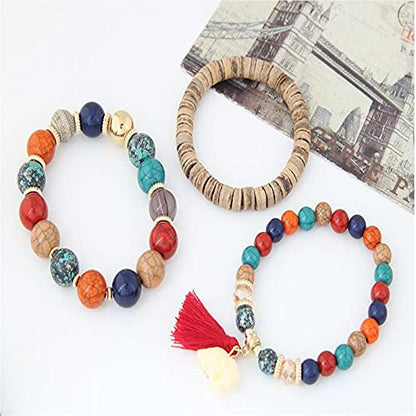 Bohemian Stackable Wood Wooden Beads Elephant Charm Tassel Stretchy Bracelet Set for Women Men Multilayered Multicolor Acrylic Resin Seeds Bracelet Ethnic Jewelry Gift - color: A elephant