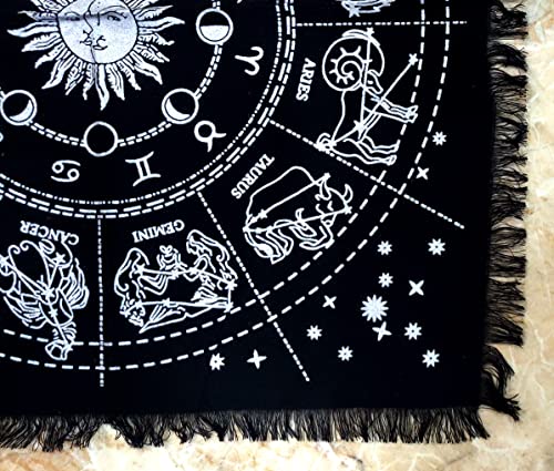 INDACORIFY Zodiac Constellation Altar Table Top Cloth with Fringes Alter Tarot Witchery Product Spread Spiritual Sacred Cloth 18x18 in (Silver Zodiac Constellation) - color: Silver Zodiac Constellation