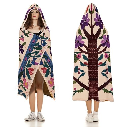 Wearable Blanket for Adults Purple Tree of Life Hooded Blanket Throw Blanket Soft Hooded Cloak Shawl Wrap 80x60 Inch