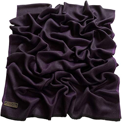 CJ Apparel Solid Color Fringe Design Fringe Shawl Scarf Wrap Stole Throw Head Wrap Pashmina Gift Hand Made in Nepal New - color: Black & Purple