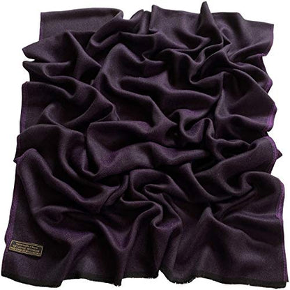 CJ Apparel Solid Color Fringe Design Fringe Shawl Scarf Wrap Stole Throw Head Wrap Pashmina Gift Hand Made in Nepal New - color: Black & Purple