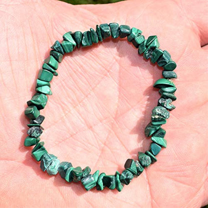 Zenergy Gems Charged Premium Natural Crystal Chip Bead Bracelet + Moroccan Selenite Charging Crystal [Included] - color: Malachite (Natural - No Dyes)