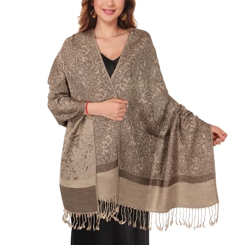 MUQU Women Pashmina Shawls and Wraps Scarf Soft Silky Reversible Paisley Scarves Shawl for Women - color: Coffee-c