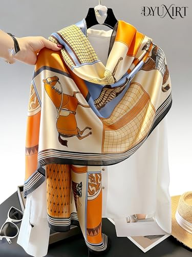 100% Mulberry Silk Oversized Women’s Sun-Shielding Shawl Formal Evening Neckwear Featherlight Airy - color: N6-geo-tone Scarf（69" X 21"inch）