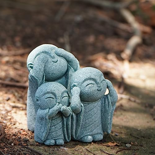 OwMell Japanese Jizo Monk Statue, Buddha Jizo Figurine Memorial Aquarium Statue Ornament - No Evil - color: No Evil