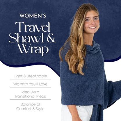 Velanio Cashmere Luxury Knitted Wrap Travel Shawl Scarf, Pashmina Stole, All-Season Scarf for Women Cashmere Wool Blend - color: Hale Navy