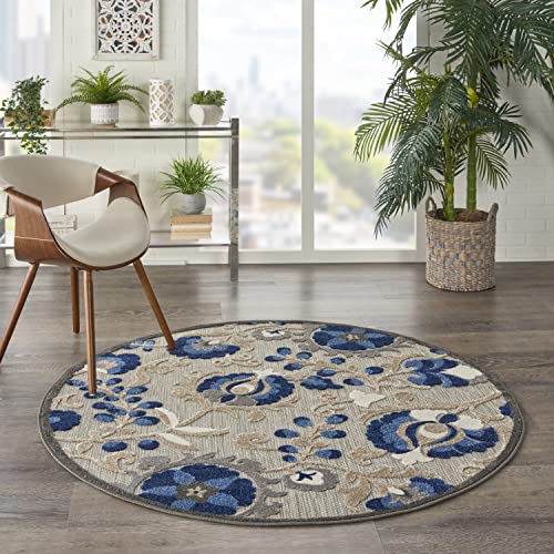 Nourison Home Aloha Natural Blue 4' x Round Area Rug - Easy Clean, Non Shedding, Bed Room, Living Room, Dining Room, Kitchen (4' x Round) - color: Natural Blue, size: 4' (Round)