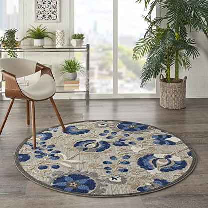 Nourison Home Aloha Natural Blue 4' x Round Area Rug - Easy Clean, Non Shedding, Bed Room, Living Room, Dining Room, Kitchen (4' x Round) - color: Natural Blue, size: 4' (Round)