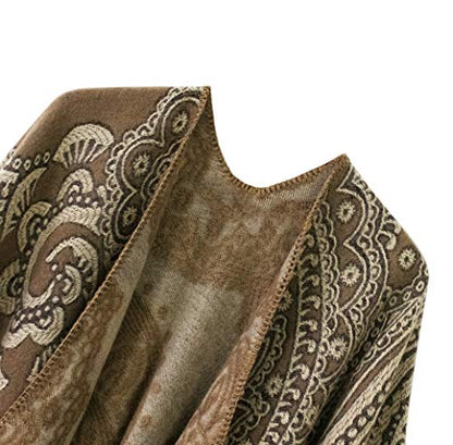 Urban CoCo Women's Color Block Shawl Wrap Open Front Poncho Cape - color: Series 23-camel