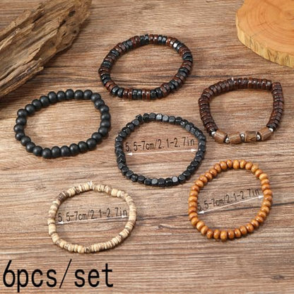 Puka Shell Bracelet for Men Wooden Bracelets Turquoise Stack Beaded Minimalist Trendy Jewelry for Friend Gift - style: 6pcs-Black