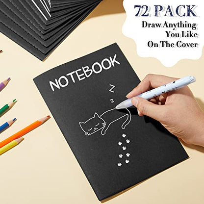 Sabary 72 Pack Kraft Paper Notebook Journals 5.5 Inch x 8.3 Inch A5 Notebook in Bulk Softcover Ruled for Writing Sketch Travel Journal with 60 Pages 30 Sheets(Black,Line) - color: Black, style: Line