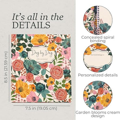 Steel Mill & Co 5 Year Journal for Daily Reflection and Mindfulness, One Line A Day Journal Memory Book, 8.5 x 7.5" Large Daily Journal, Gratitude Journal for Mother's Day, Garden Blooms Cream