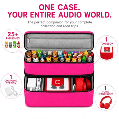Bevegekos Carrying Storage Travel Bag for Toniebox 2 Starter Set, for 25+ Tonie Figures, Charging Station & Headphone, Case Only (Large, Rosy Red) - color: Rosy Red