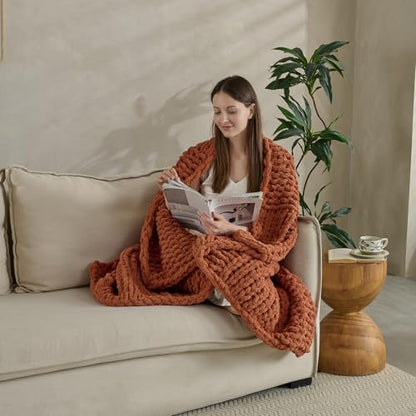 Soft Knitted Throw Blanket - 50x60 Inch Cozy & Lightweight All-Season Blanket, Wrinkle-Resistant Polyester for Couch, Bed, Sofa, Reading Nook (Orange) - color: Orange