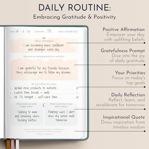Premium Gratitude Journal for Women – 6 Month Guided Daily Prompts – Hardcover, 249 Pages, Lay Flat, 100gsm Paper, Gift Boxed – Affirmation, Self Care Gifts for Women, Mindfulness, Wellness - color: Gratitude - Green