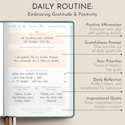 Premium Gratitude Journal for Women – 6 Month Guided Daily Prompts – Hardcover, 249 Pages, Lay Flat, 100gsm Paper, Gift Boxed – Affirmation, Self Care Gifts for Women, Mindfulness, Wellness - color: Gratitude - Green