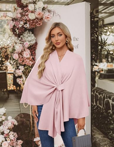 PULI Women's Elegant Shawl Wraps Soft Open Front Poncho Sweater for Spring Fall Winter - color: Front Tab-pink
