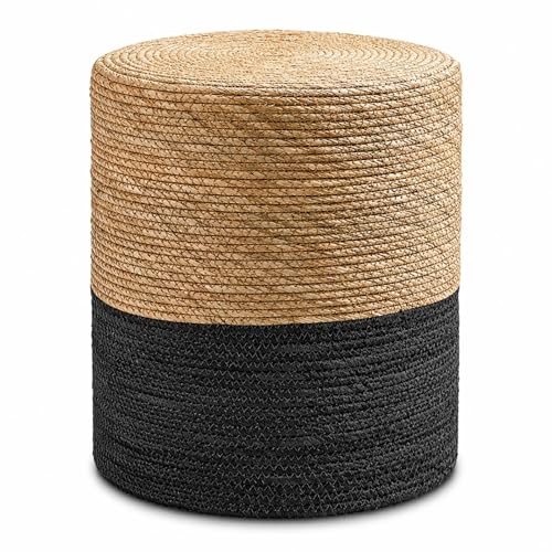 Natural Seagrass Foot Stool, Hand Weaving Round Ottoman, for Living Room, Outdoor Seat (Natural & Black) - color: 14inch Natural Cattail & Black Corn Shell