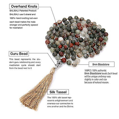 108 Mala Beads Semi-Precious Gem Stones Meditation Necklace with Tree of Life Pendant