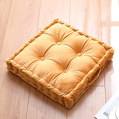Tufted Velvet Floor Cushion, Square Thick Seating Cushion with Carrying Handle, Patio Meditation Pillow Tatami Chair Pads, 18"x18"x3.9", Yellow - color: S-yellow