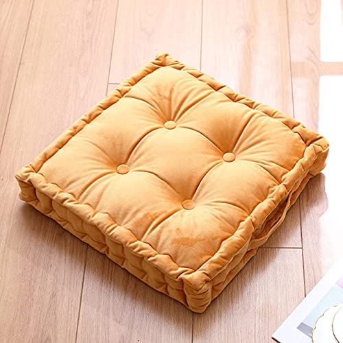 Tufted Velvet Floor Cushion, Square Thick Seating Cushion with Carrying Handle, Patio Meditation Pillow Tatami Chair Pads, 18"x18"x3.9", Yellow - color: S-yellow